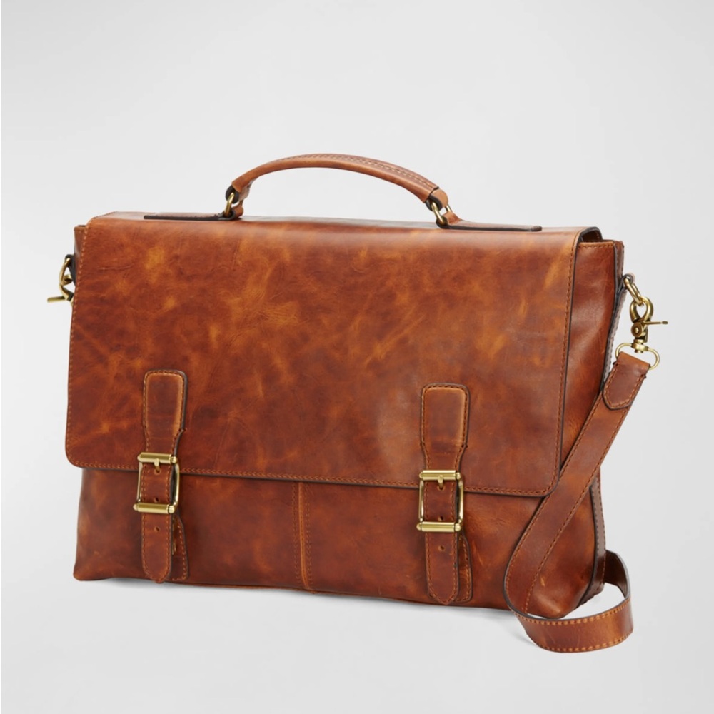 Frye Brown Leather Briefcase with Classic Design and Adjustable Strap